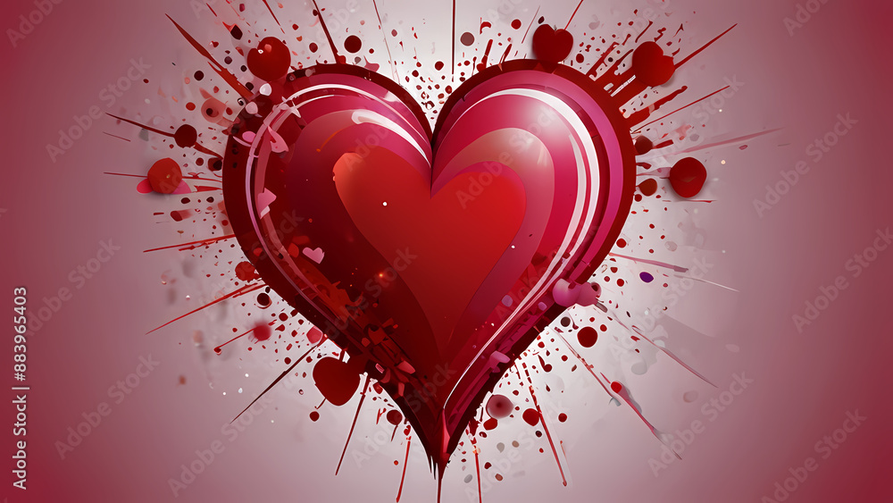 Abstract illustration background that captures the energy of a Valentine Explosion, using vibrant shades of red and pink, with dynamic heart shapes and bursts of love themed elements Abstract illustration background that captures the energy of a Valentine Explosion, using vibrant shades of red and pink, with dynamic heart shapes and bursts of love themed elements