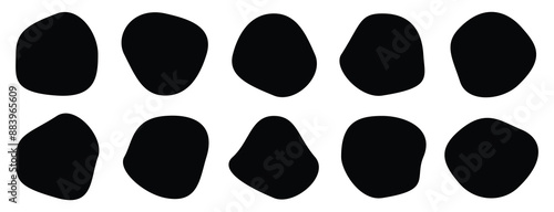 Blob shape vector illustration set. Amoeba shapes. Organic black blobs of irregular shape. Abstract blotch, inkblot and pebble silhouettes, simple liquid.