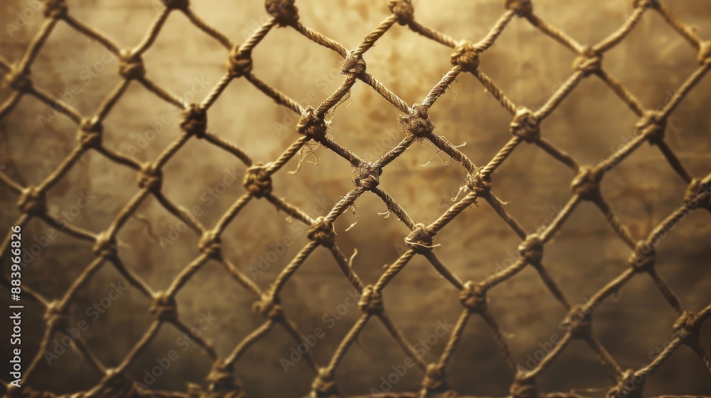 A close-up shot of a rough, woven net, illuminated by a warm light. The net creates a textured, abstract pattern. A close-up shot of a rough, woven net, illuminated by a warm light. The net creates a textured, abstract pattern.