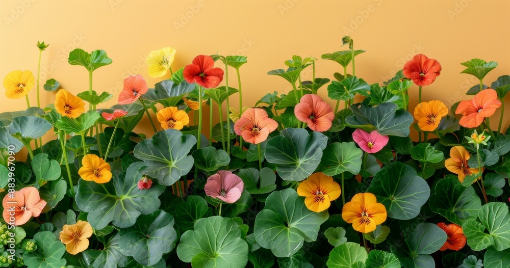 Obraz premium Vibrant Yellow, Orange, Red, and Pink Flowers in a Garden