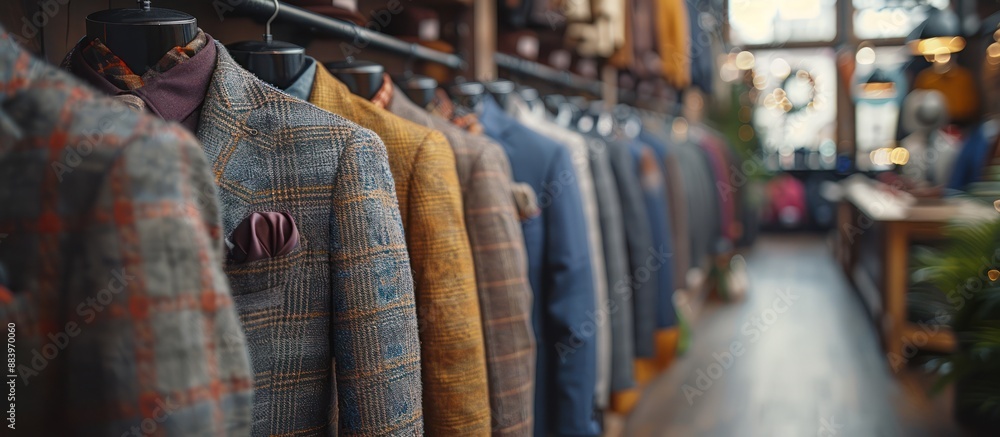 Fototapeta premium Stylish Plaid Jackets Hanging in a Boutique
