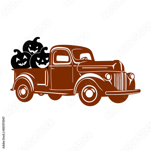 A vintage brown pickup truck with a black silhouette of a flower on the side