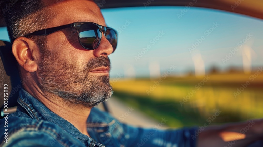 Close-up of a man enjoying a scenic drive through the countryside near Utrecht, with green fields and windmills in the background, wearing sunglasses and a casual outfit, Portrait close-up, Close-up of a man enjoying a scenic drive through the countryside near Utrecht, with green fields and windmills in the background, wearing sunglasses and a casual outfit, Portrait close-up,
