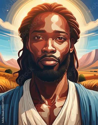 Portrait of African Christ - Depiction of Black Jesus Christ - Peaceful and Calming Image - African Christians Savior of Humanity and Mankind - Unorthodox Image of Christianity