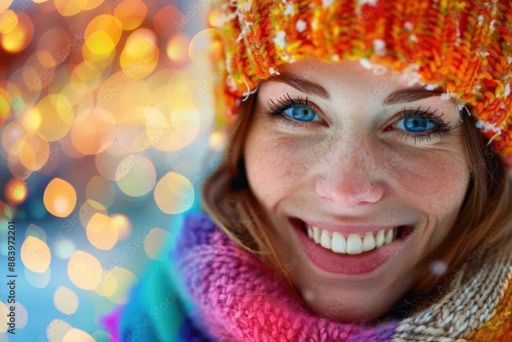 joyful portrait closeup of womans radiant smile and sparkling eyes vibrant colors and soft bokeh background create uplifting energetic mood joyful portrait closeup of womans radiant smile and sparkling eyes vibrant colors and soft bokeh background create uplifting energetic mood