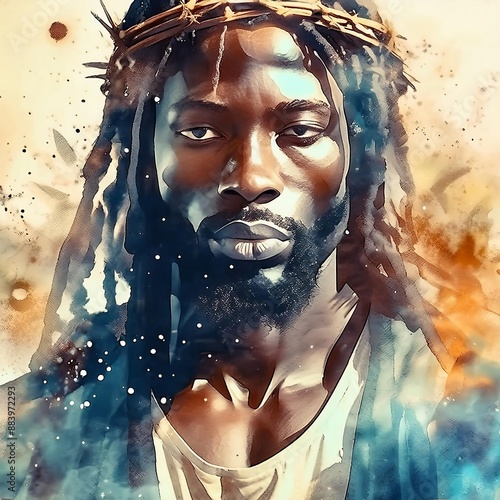 Portrait of African Christ - Depiction of Black Jesus Christ - Peaceful and Calming Image - African Christians Savior of Humanity and Mankind - Unorthodox Image of Christianity photo