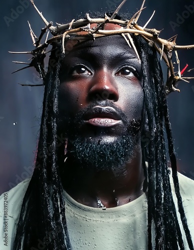 Portrait of African Christ - Depiction of Black Jesus Christ - Peaceful and Calming Image - African Christians Savior of Humanity and Mankind - Unorthodox Image of Christianity photo