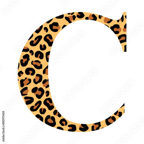 Leopard Initial Letter C svg cut file. Isolated vector illustration.