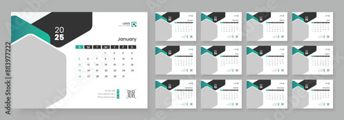 Calendar 2025 corporate template design set. Monthly planner design in corporate and business style, 12 months included.
