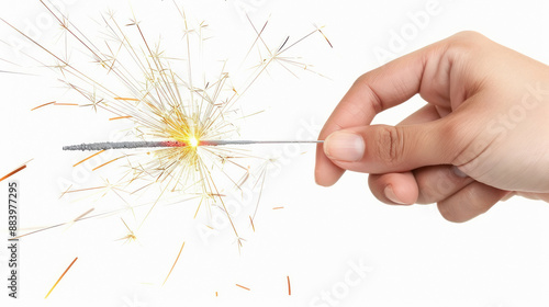 Hand holding fulzadi or fireworks stick on diwali festival photo