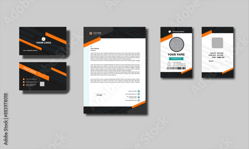 Small brand identity design template with a modern and dynamic theme using geometric shapes with a futuristic look.