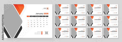 Desk Calendar Template 2025. Week start on Sunday. Minimalist desk calendar 2025 template.