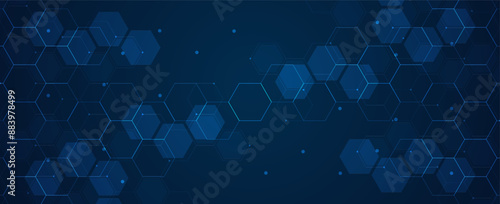 Digital technology background. Abstract hexagons background with lines and dots. Design for science, medicine or technology