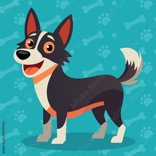 Cartoon puppy standing, Portrait of cute little stray dog. Dog friend. Vector illustration. Cute cartoon dog or puppy character design with flat color. Happy Street dog