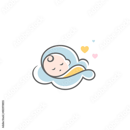 baby mascot logo sleeping cloud comfortably. Sweet dream illustrations. cute baby sleep