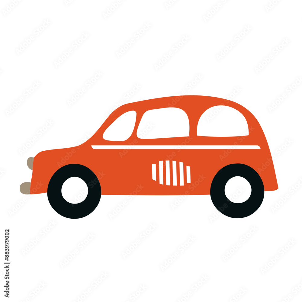 Fototapeta premium A red vintage-style car with round headlights and a simple, minimalist design