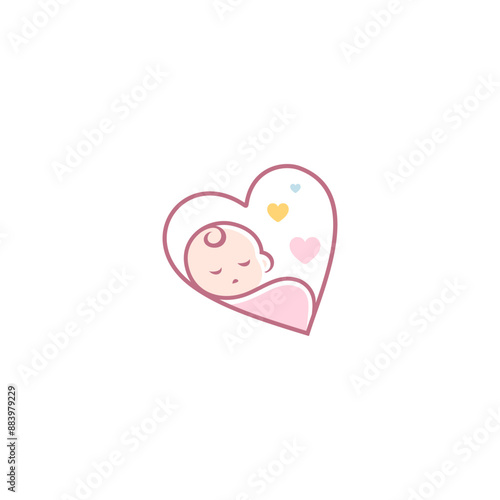 baby mascot logo sleeping in love comfortably. Sweet dream illustrations. cute baby sleep