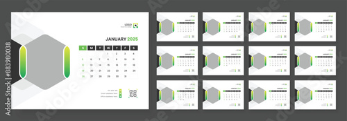 Calendar 2025 corporate template design set. Monthly planner design in corporate and business style, 12 months included.