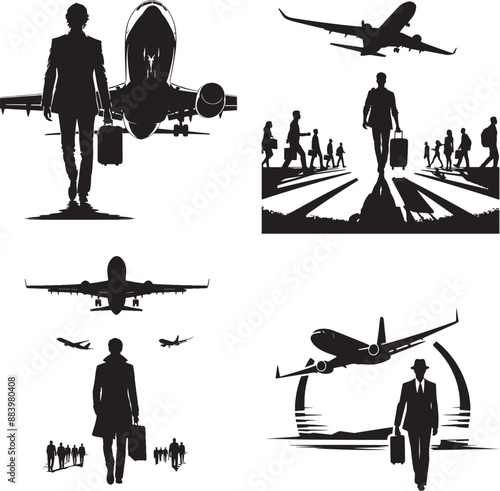 silhouetyte a man go comes to airoplan