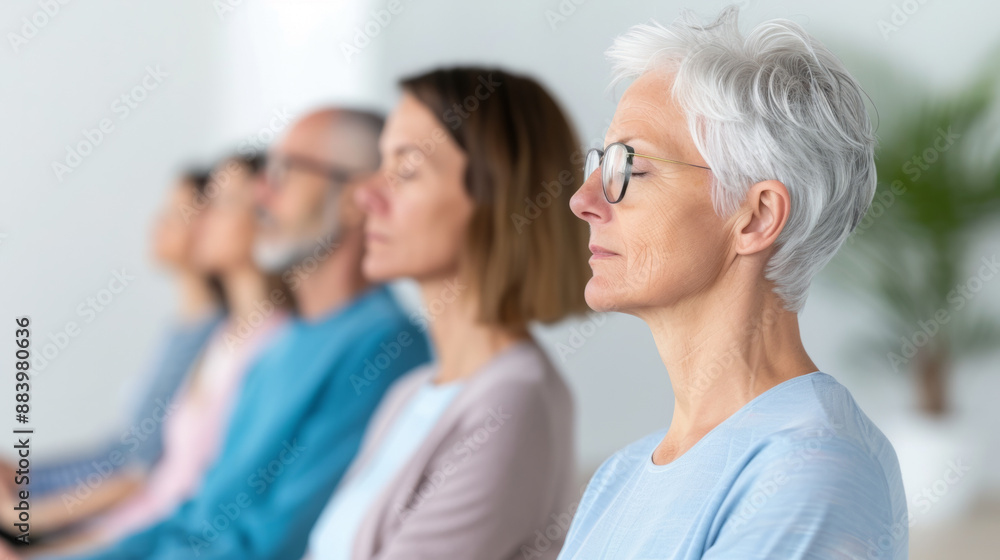 Obraz premium Attendees engage in well-being seminars with mindfulness and stress-relief techniques.