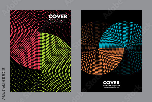 Modern vector geometric abstract background featuring an infinity symbol design and halftone dot pattern combining two colors together. For cover, digital artwork, posters.