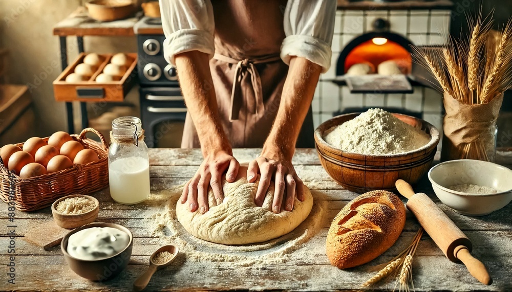 Traditional Bread Making in a Rustic Kitchen Traditional Bread Making in a Rustic Kitchen
