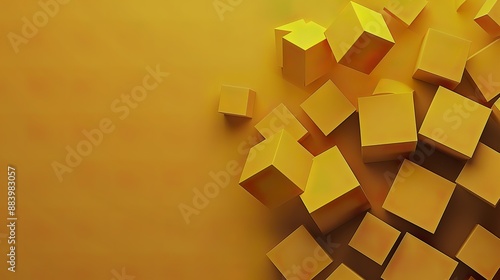 Modern Yellow Geometric Abstract Background with Cubes and Squares, Minimalist Design for Magazine Covers and Marketing