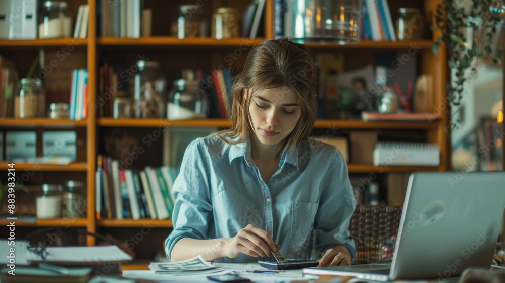 The woman using a calculator The woman using a calculator