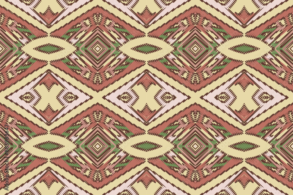 Ikat tribal Indian seamless pattern. Ethnic Aztec fabric carpet mandala ornament native boho chevron textile.Geometric Ikat tribal Indian seamless pattern. Ethnic Aztec fabric carpet mandala ornament native boho chevron textile.Geometric