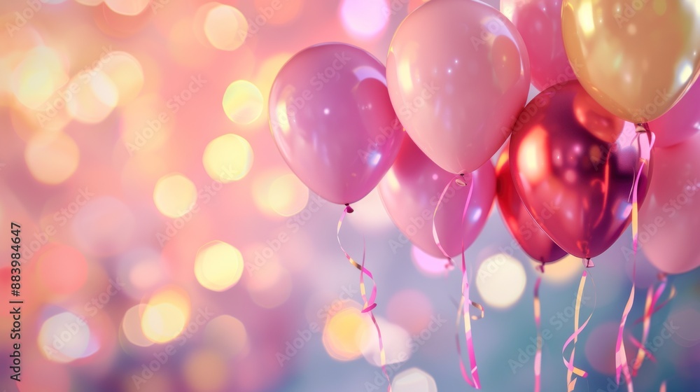 Pink and yellow balloons with bokeh lights. Pink and yellow balloons with bokeh lights.