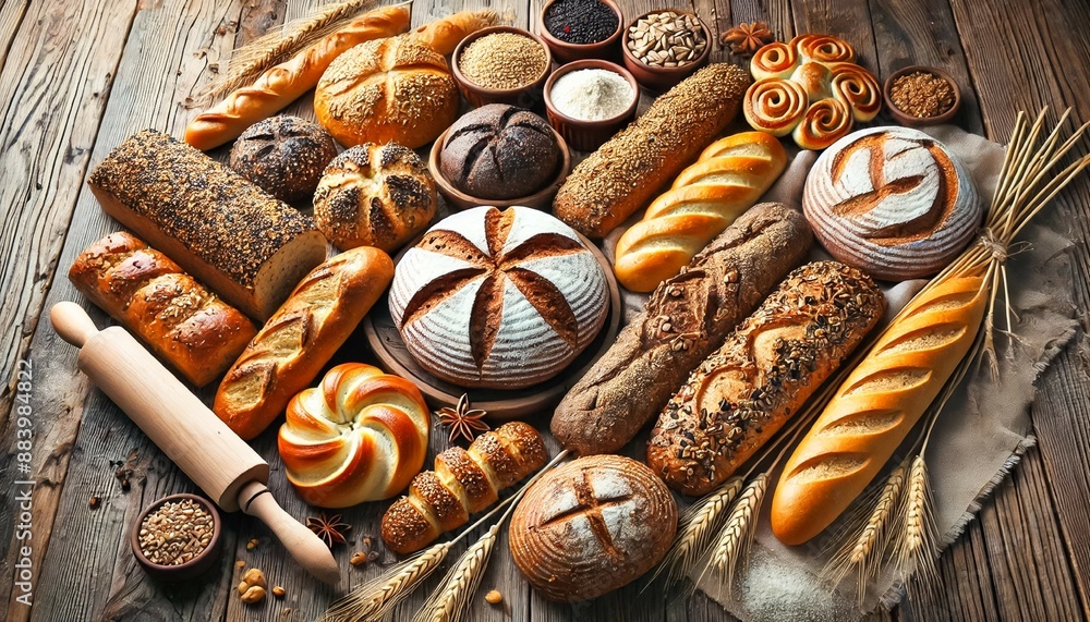 Assorted Artisan Breads with Grains and Seeds Assorted Artisan Breads with Grains and Seeds
