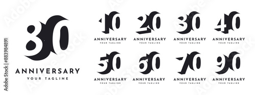 10 20 30 to 90 Years Anniversary celebration illustration template design