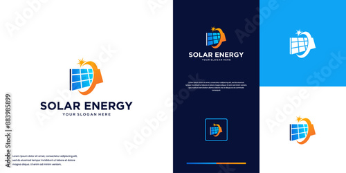 energy solution logo with solar panel and sun concept ,modern logo design.