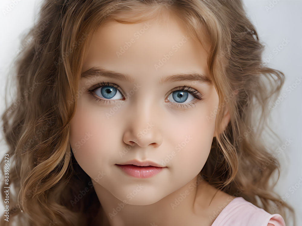 portrait of cute little girl with long curly hair and blue eyes portrait of cute little girl with long curly hair and blue eyes
