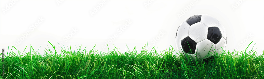 Soccer ball on green grass isolated white background Football Green Grass Concept Soccer ball on green grass isolated white background Football Green Grass Concept