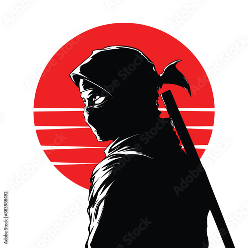 a poster of a ninja with a hammer in his hand and a red circle in the background