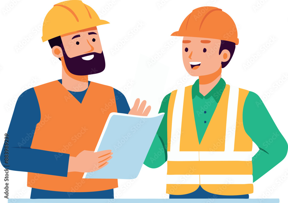 Construction workers discussing blueprints at a building site Construction workers discussing blueprints at a building site