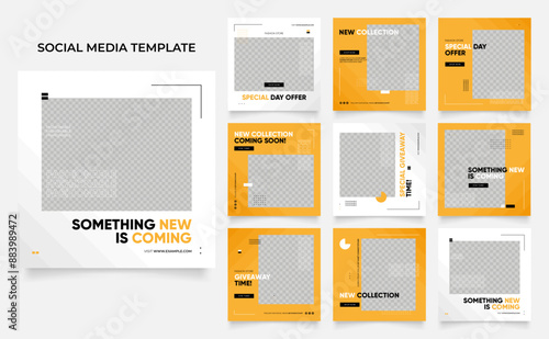 social media template banner blog fashion sale promotion. fully editable instagram and facebook square post frame puzzle organic sale poster. fresh yellow element shape vector background