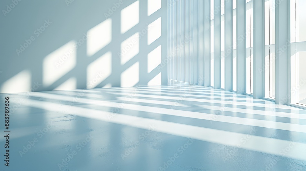 Light streams through windows casting stripes across a polished floor Light streams through windows casting stripes across a polished floor