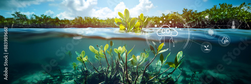 World Environment Day, Mangrove trees capture CO2 from the atmosphere, carbon capture concept, natural carbon sinks, green mangrove forest, blue carbon ecosystems 