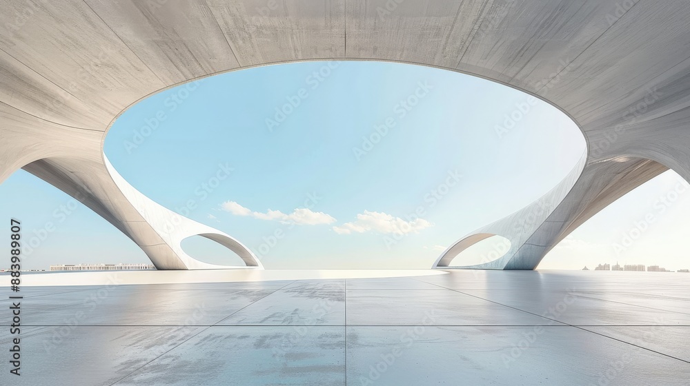 A vast, empty space beneath a concrete archway A vast, empty space beneath a concrete archway