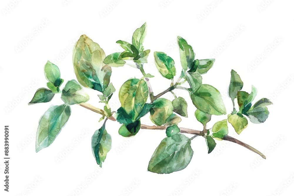 Fototapeta premium Fresh Herbal Seasoning Dried Oregano and Marjoram Watercolor Illustration