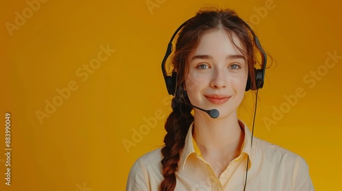 Telemarketing Agent Working with Headset in Office photo