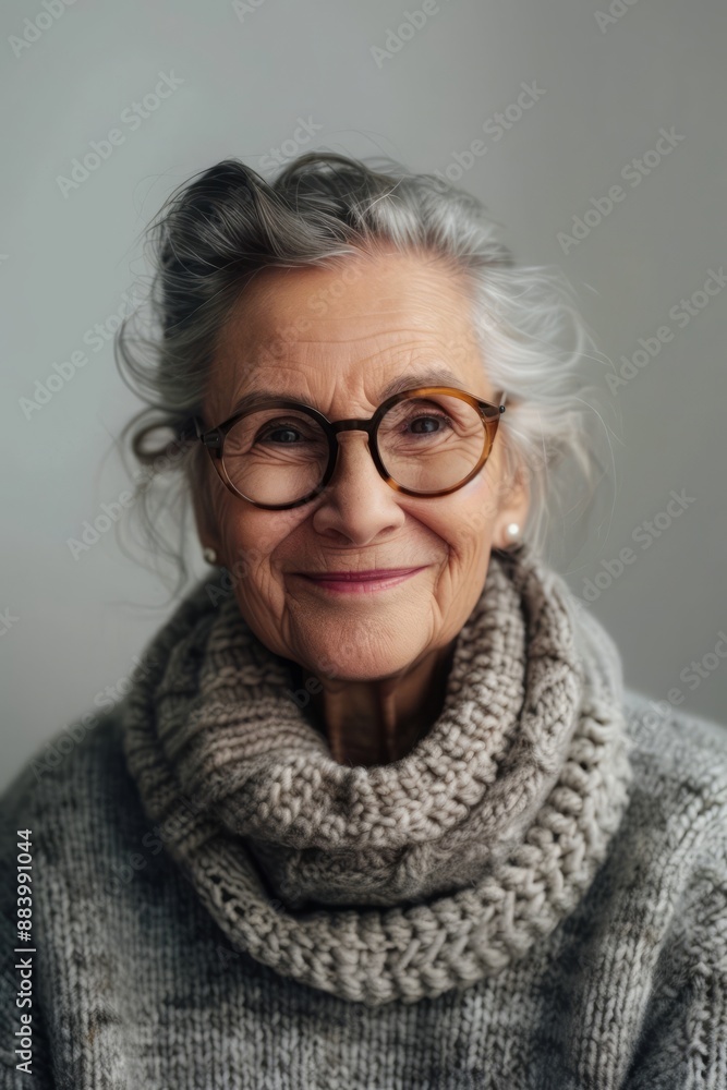 A woman with glasses and a scarf is smiling A woman with glasses and a scarf is smiling