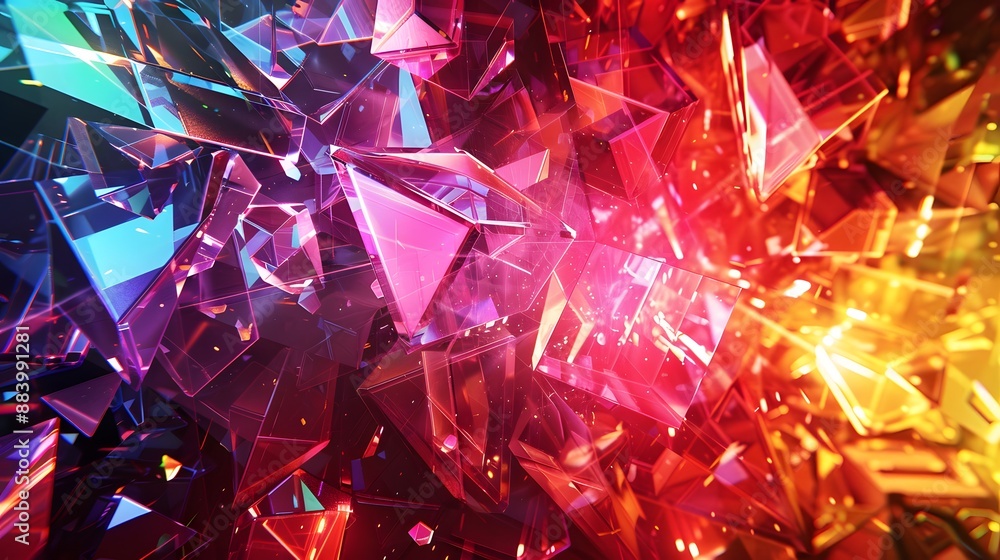 Shattered crystal shards in vibrant colors, creating a striking and energetic visual impact. Shattered crystal shards in vibrant colors, creating a striking and energetic visual impact.