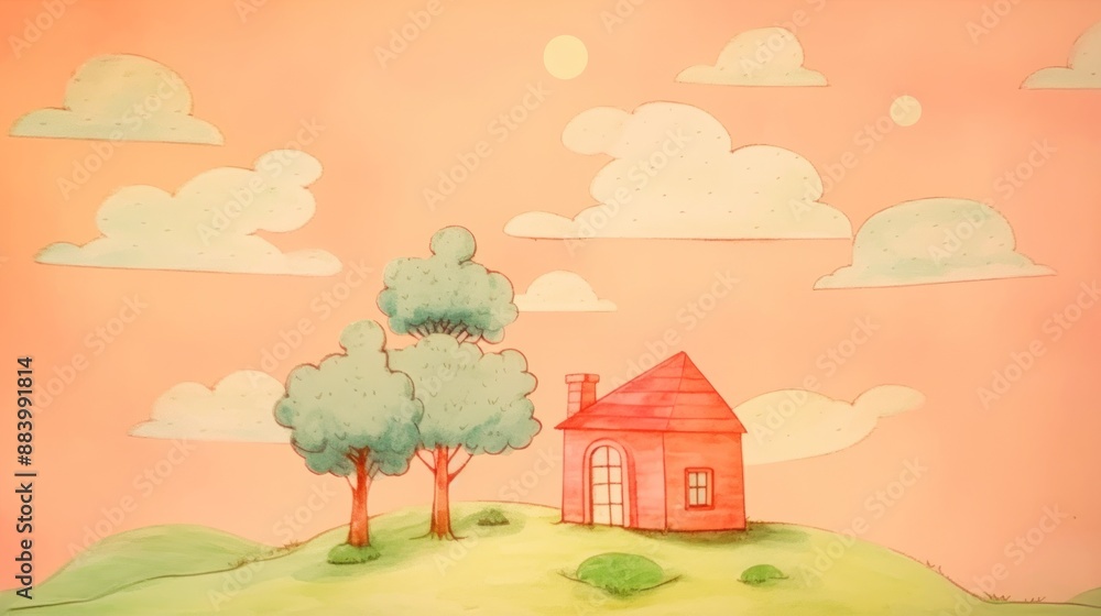the house on the hill in pink tones the house on the hill in pink tones