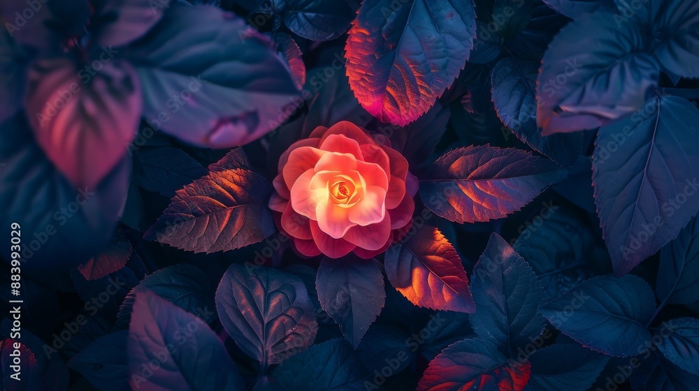Glowing Pink Rose in Dark Foliage Glowing Pink Rose in Dark Foliage