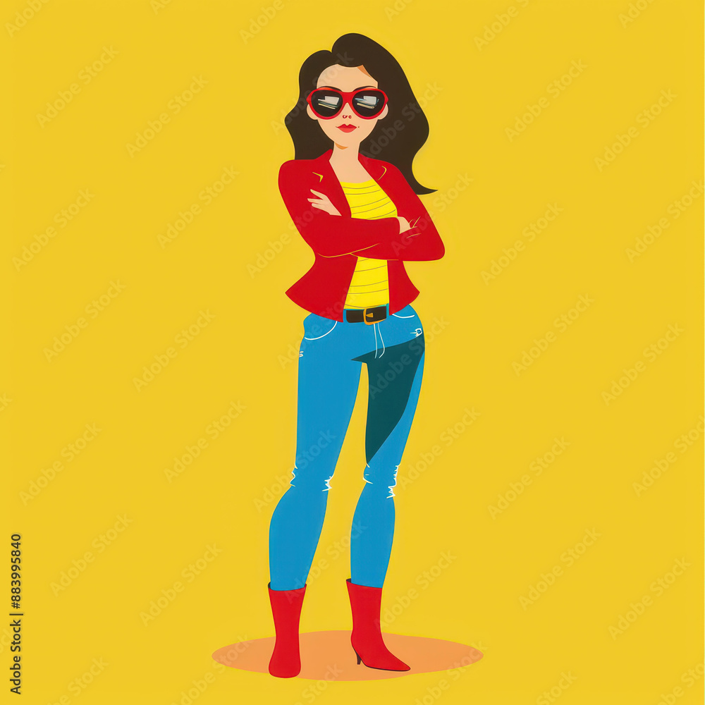 Confident woman full body character icon in comiccartoon style on a solid color background. Vector illustration. Confident woman full body character icon in comiccartoon style on a solid color background. Vector illustration.