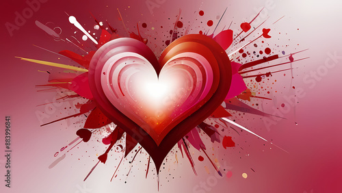 Abstract illustration background that captures the energy of a Valentine Explosion, using vibrant shades of red and pink, with dynamic heart shapes and bursts of love themed elements