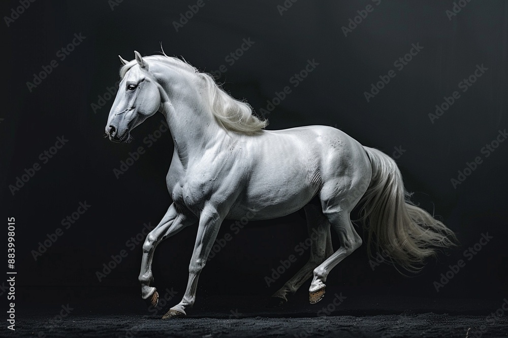 Obraz premium white andalusian horse stallion isolated on black c